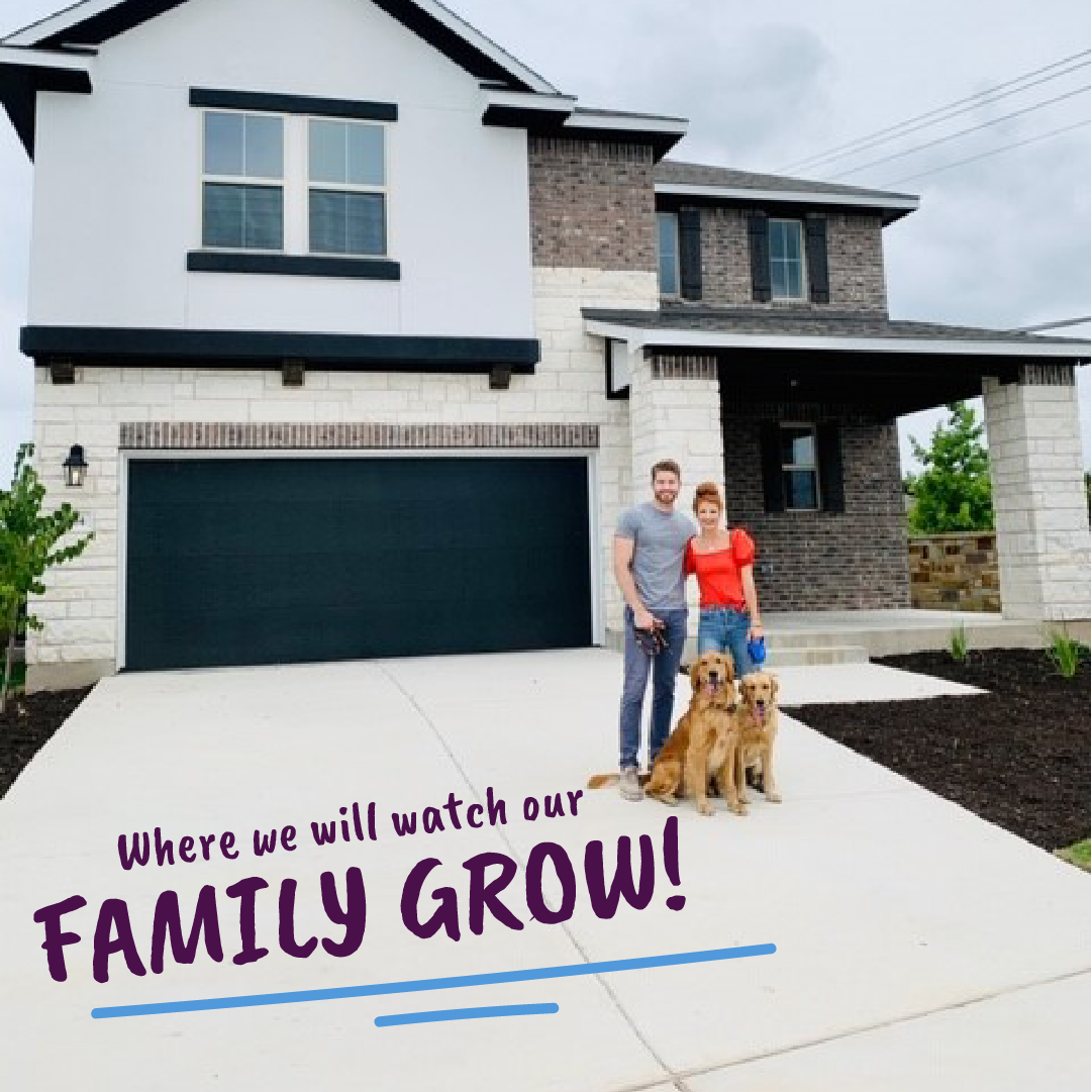 Happy Homeowner - Where we will watch our family grow! A man and woman with a dog.