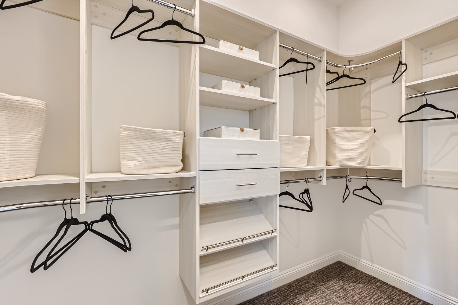 A room with shelves and a table.