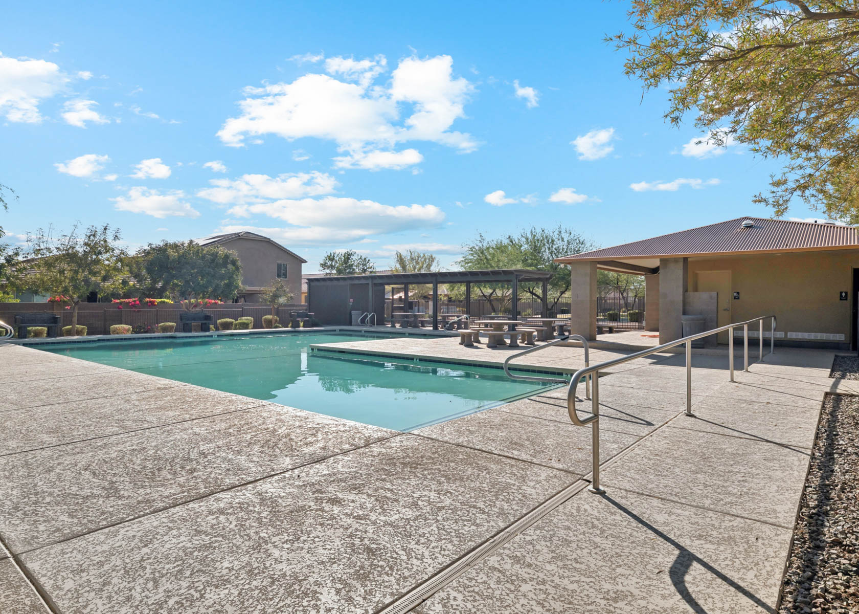 A swimming pool in a courtyard.