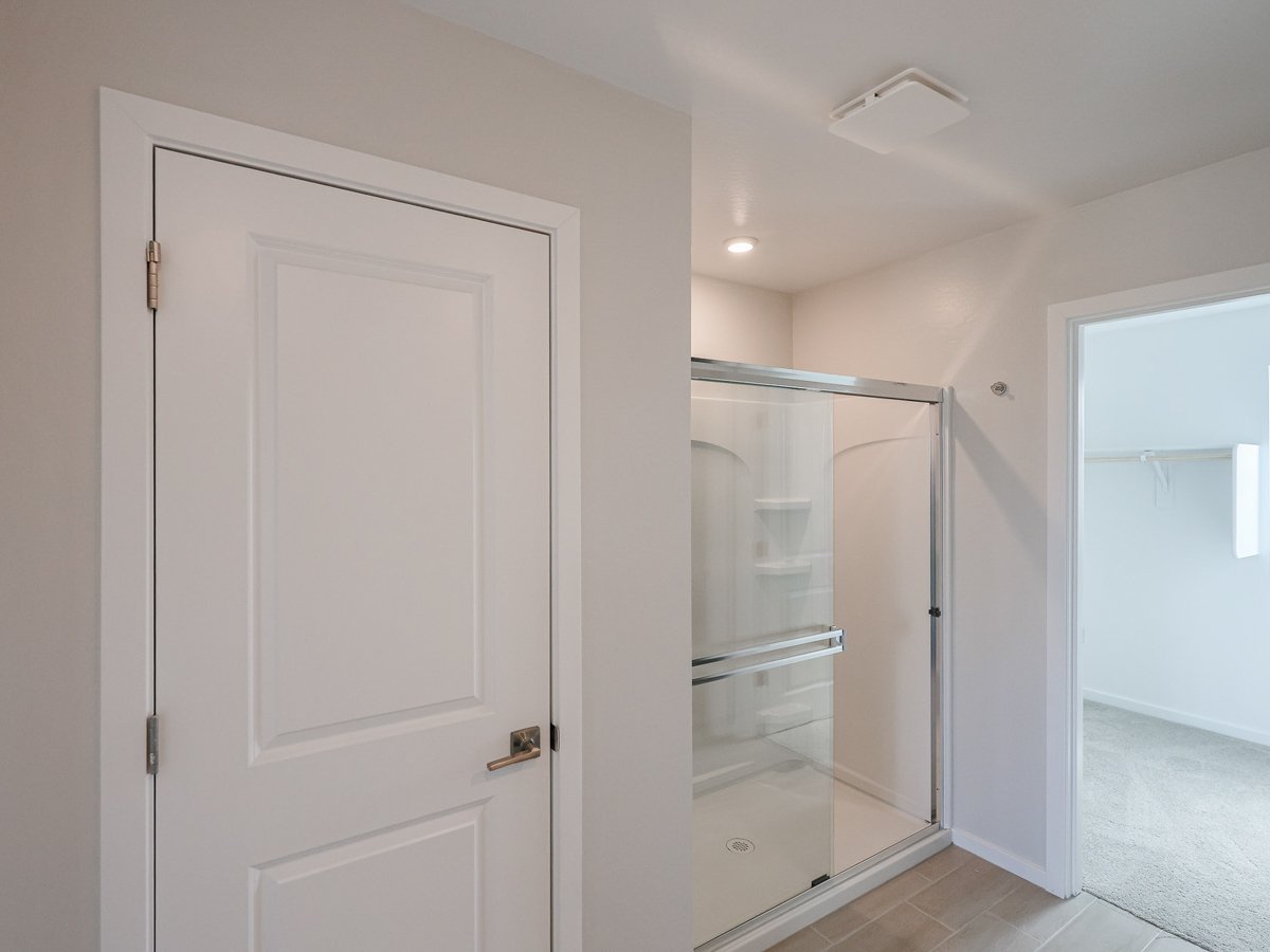 A white door in a room.