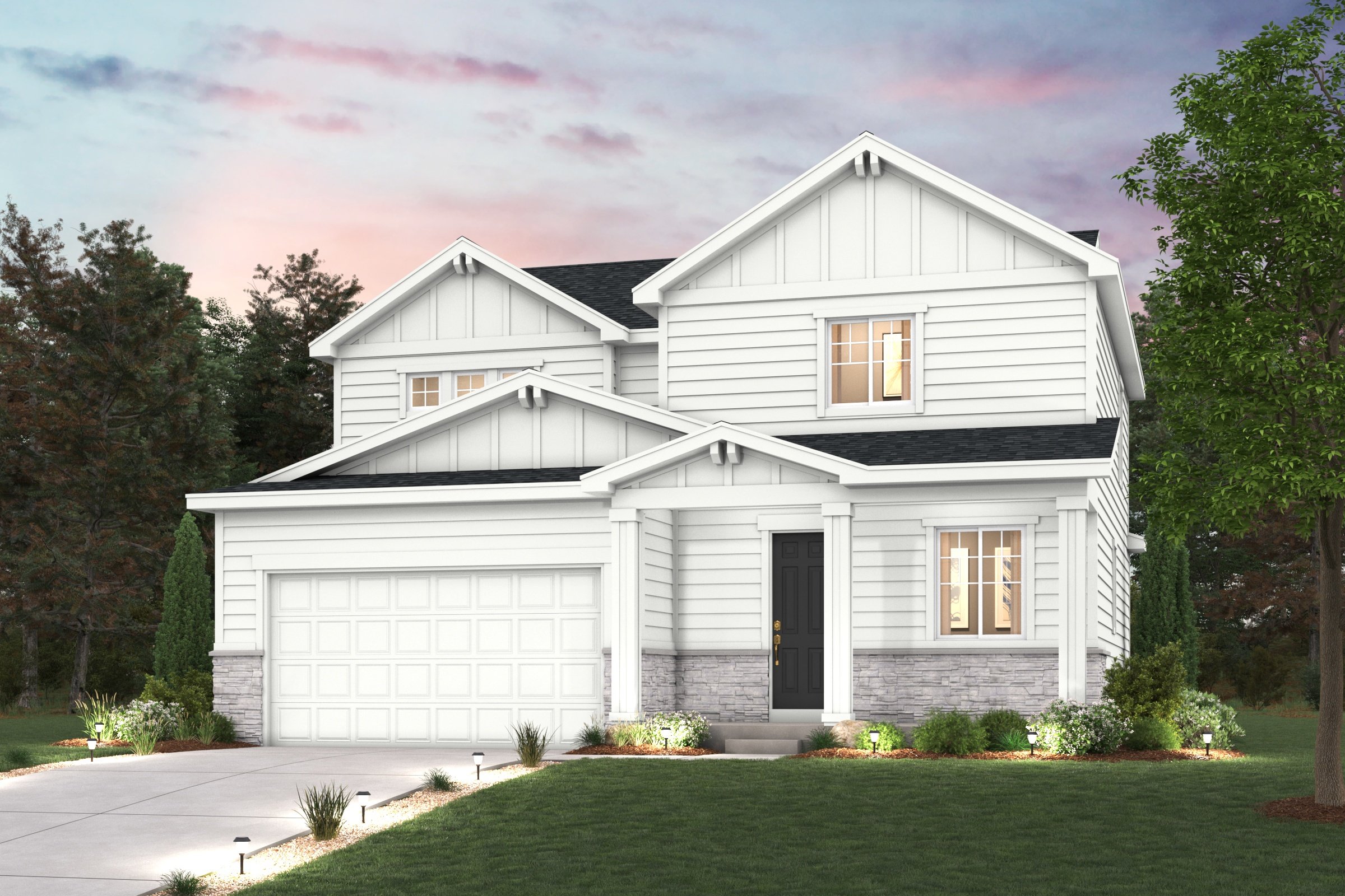 Ontario Elevation C rendering image with home illustration with landscaping and driveway