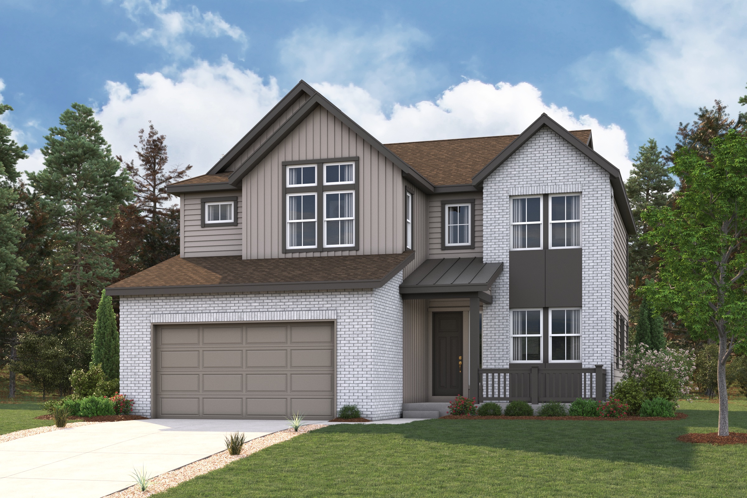 A house with a garage. Olympic Rendering Image, Elevation B