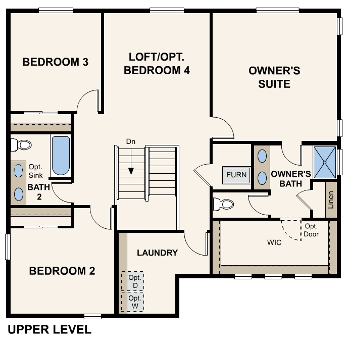 Diagram, engineering drawing. Tahoe Floorplan Upper Level