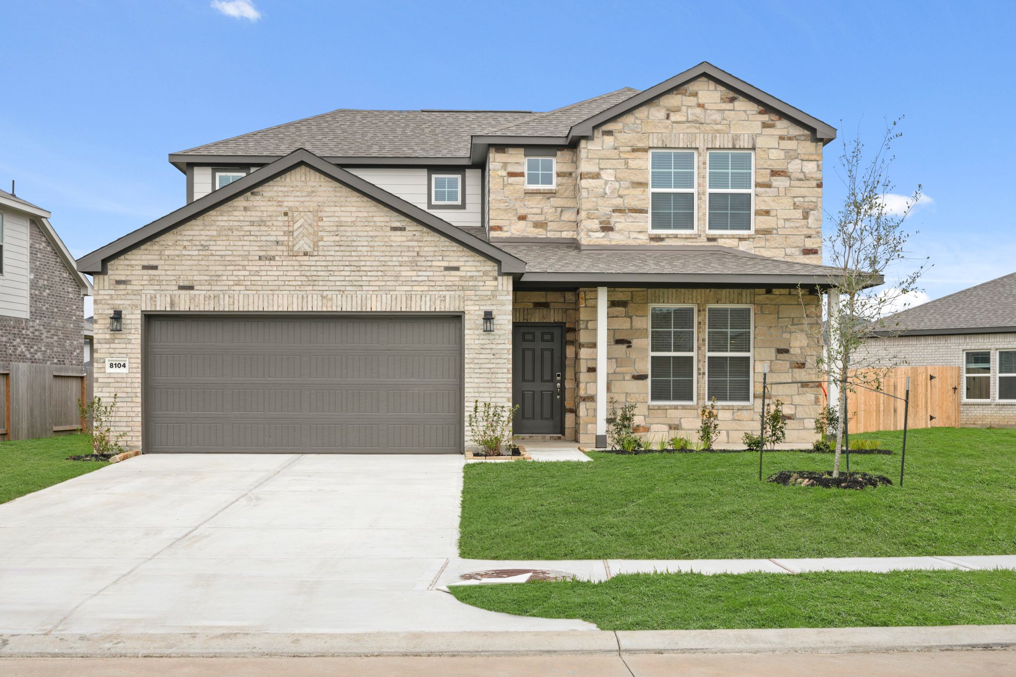 A house with a garage.