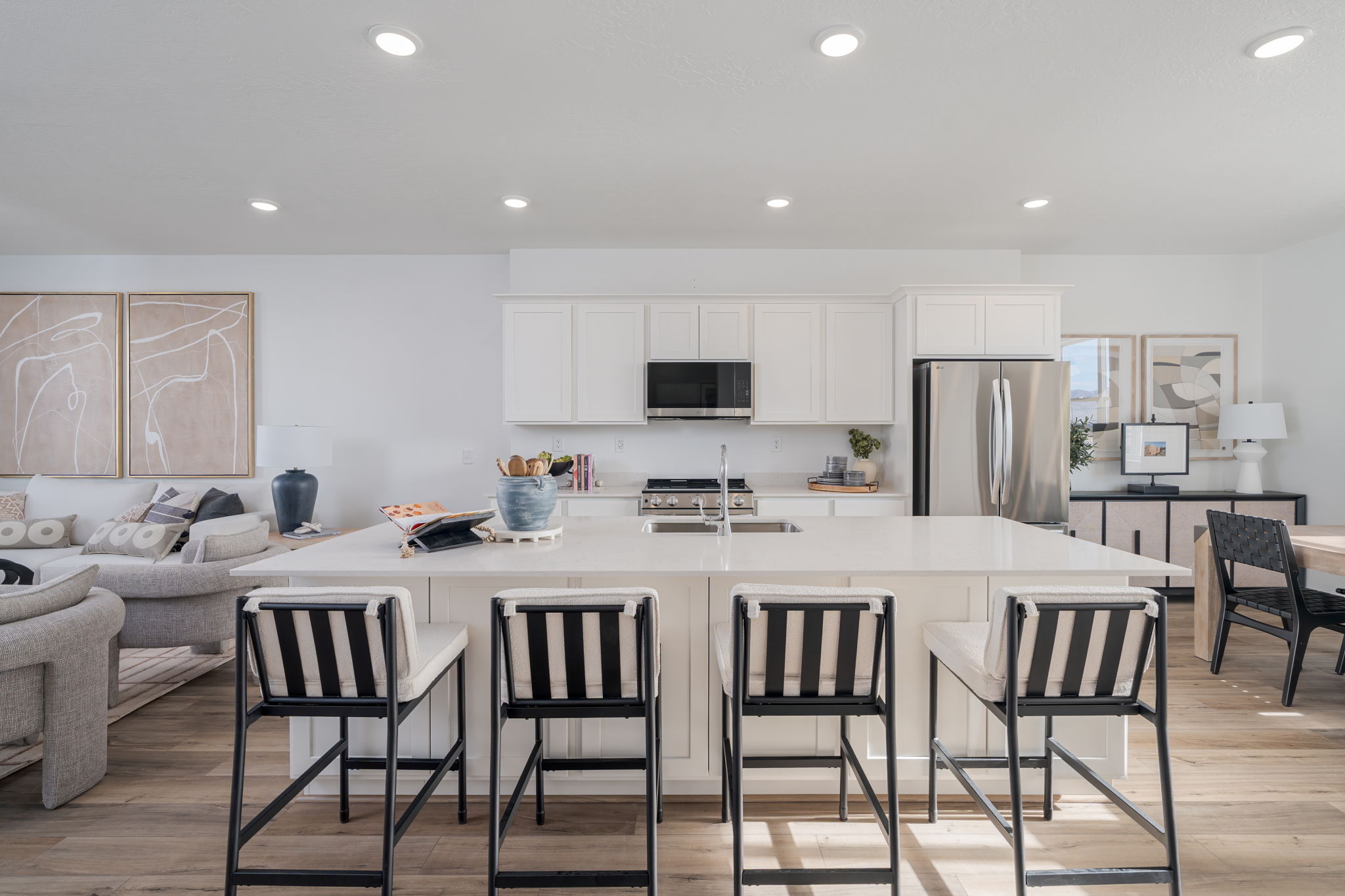 A kitchen with a large island.
