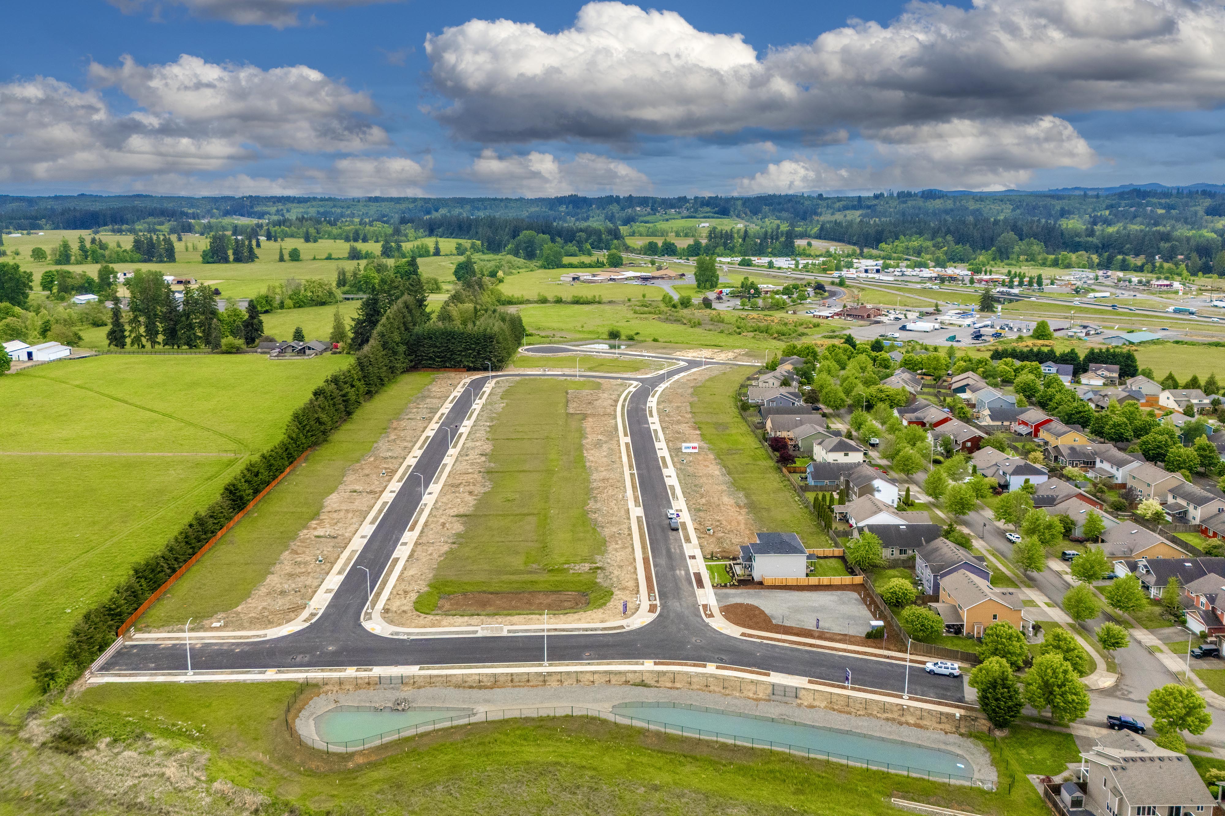 A landscape with a pond and trees.