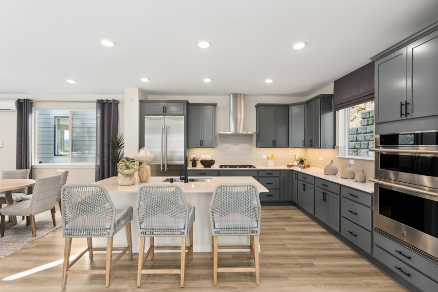 A kitchen with a large island.