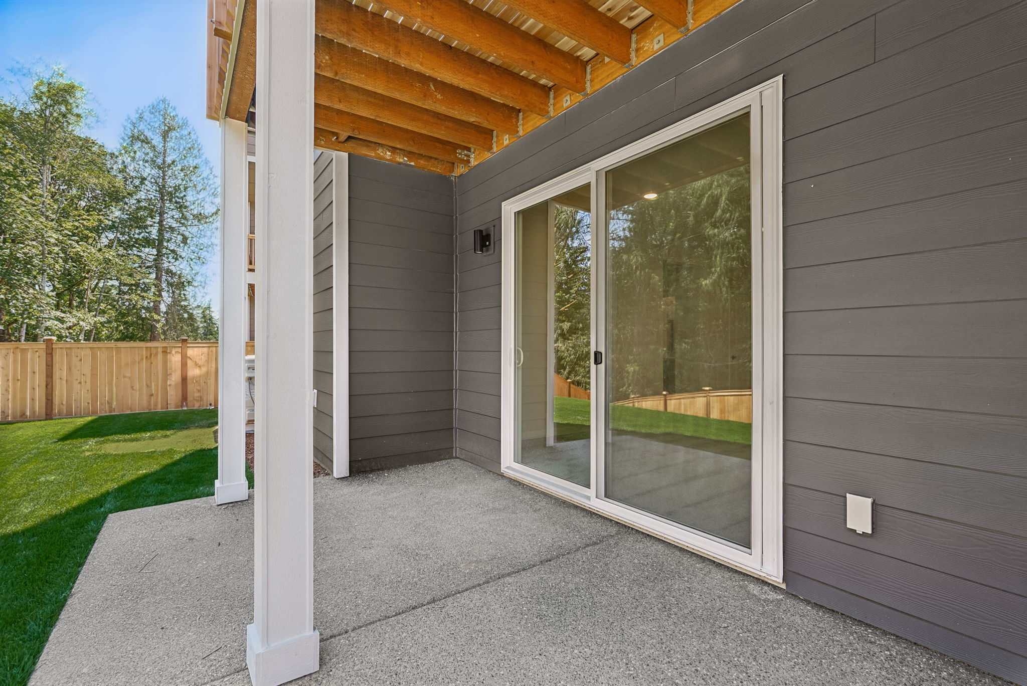 A house with a glass door.