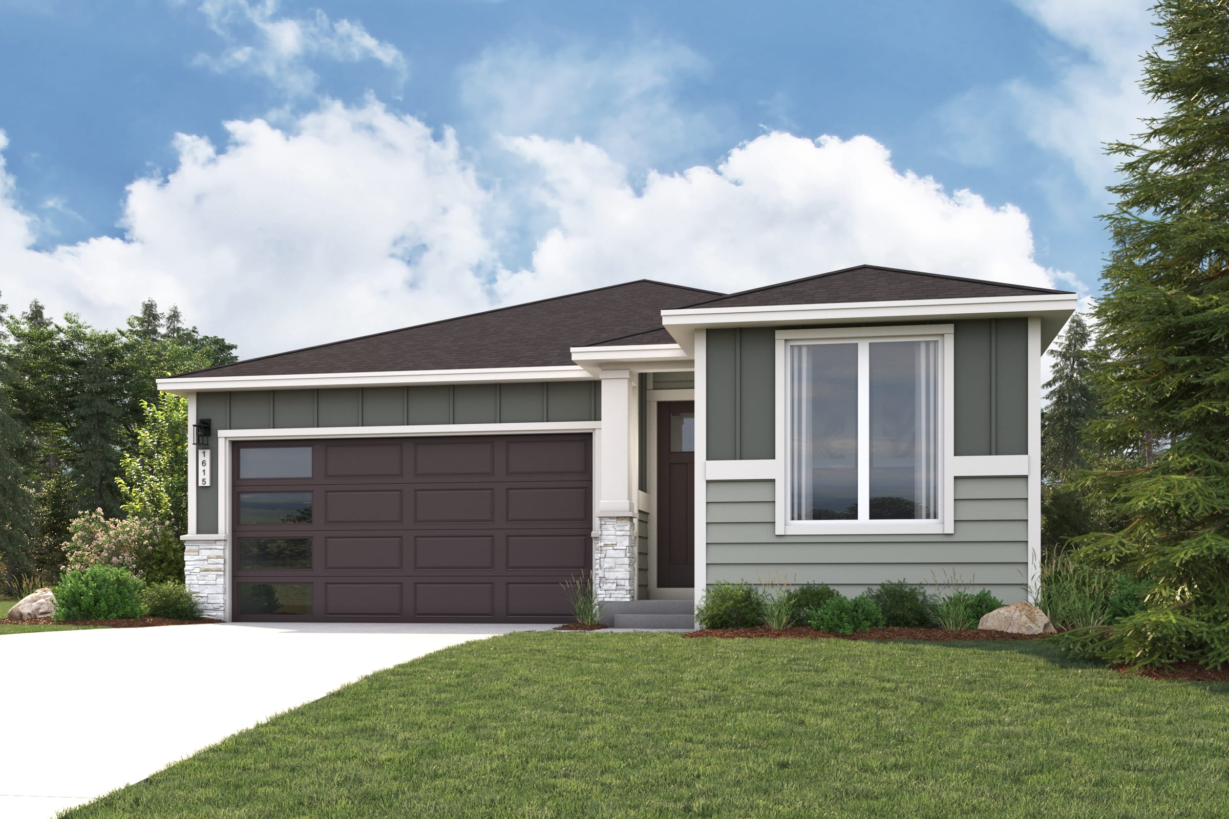 A house with a garage.