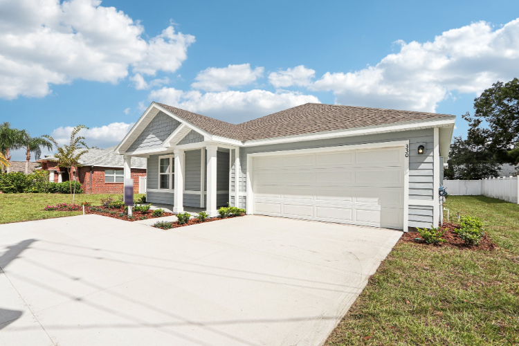 A garage with a white garage.